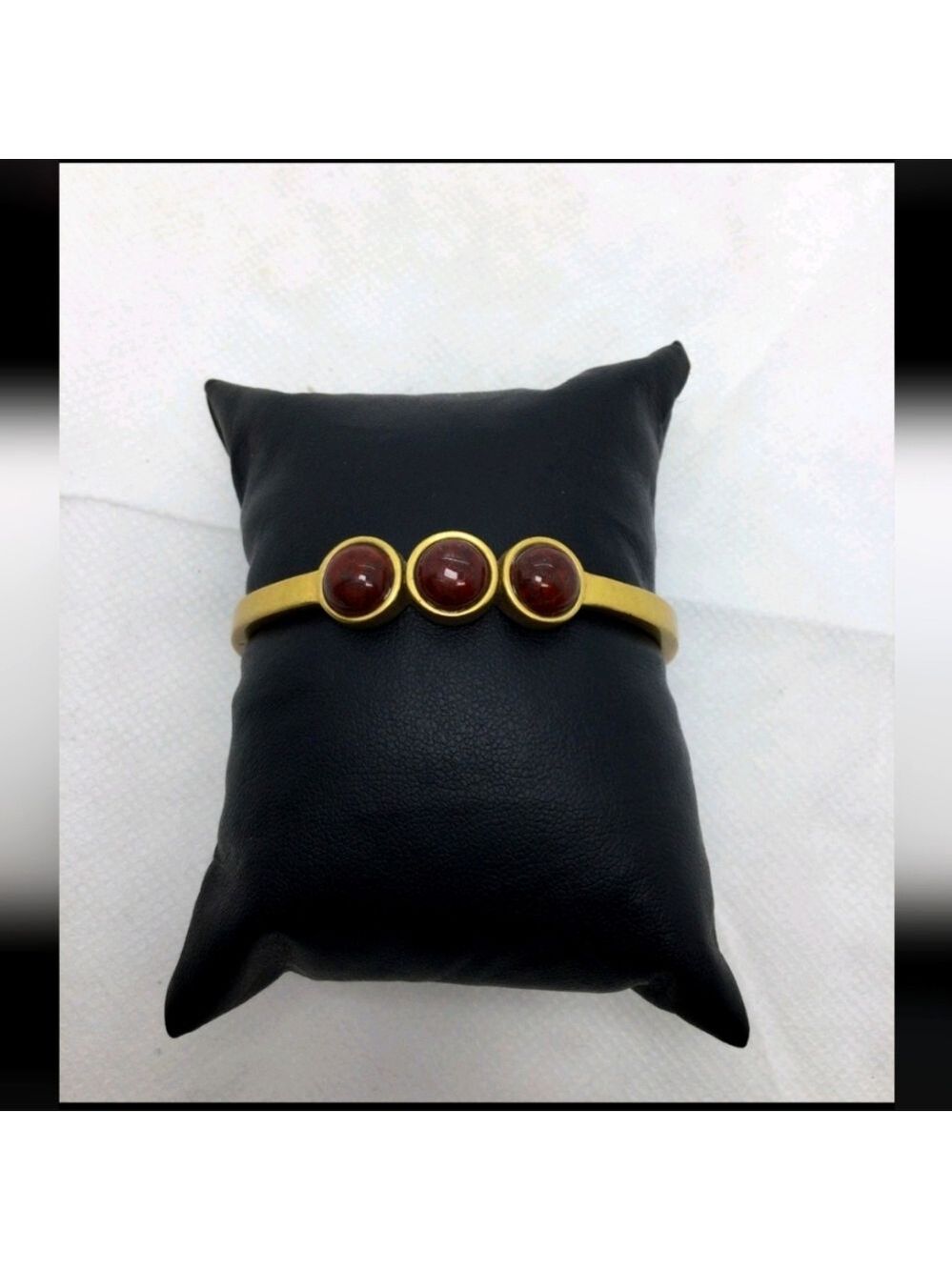 Madewell Goldtone Brown/Red Stone Cuff Bracelet 5"